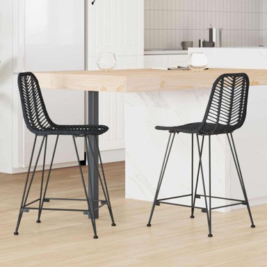 Barski stolac set 2 kom 44,5×54,5×97,5 cm ratan i čelik, crni