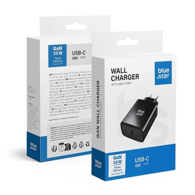 BLUE STAR Zidni punjač TFB-TC-35WPD, snaga 35 W, USB-C, QC 4.0, PD, izlaz 3 A, crna