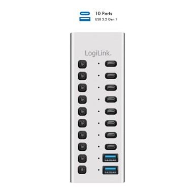 LOGILINK USB hub, 10 portova, USB-A/C, s prekidačem