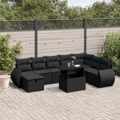 9-dijelni set vrtnih sofa s jastucima crni od poliratana