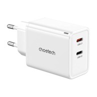 CHOETECH Mrežni punjač PD6013 GaN 2x USB-C PD 65W, bijeli