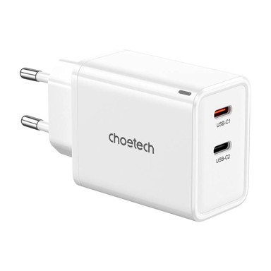 CHOETECH Mrežni punjač PD6013 GaN 2x USB-C PD 65W, bijeli