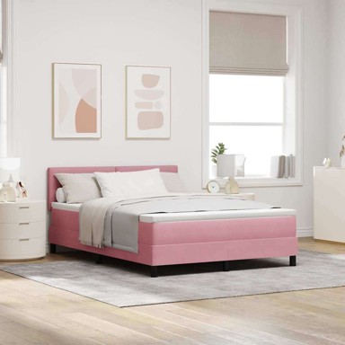 LED boxspring krevet s madracem 140x200 cm, ružičasti, baršun