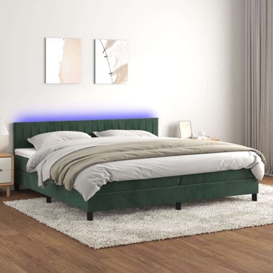 Box Spring krevet s madracem, tamnozeleni, 200x200 cm, baršun, okomite pruge