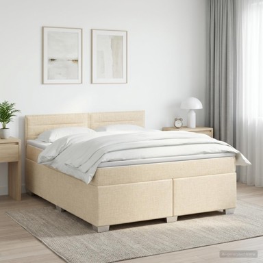 Boxspring krevet s madracem 160 x 200 cm, tkanina, krem