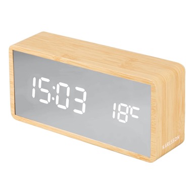 KARLSSON LED budilica Mirror, srebrna i svijetlo drvo