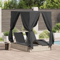 Dvostruka ležaljka s krovom i zavjesama, poli ratan – svjetlosiva