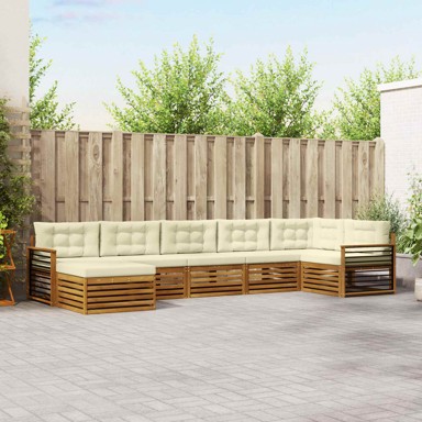 Set sofa, 7 kom, čvrsto drvo akacije, prirodna i krem
