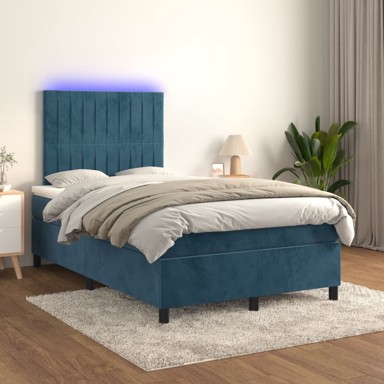 Krevet box spring s madracem LED tamnoplavi 120x200 cm baršun