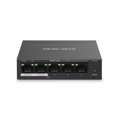 MERCUSYS PoE switch, 5-portni Gigabit, 4 x PoE+, crna