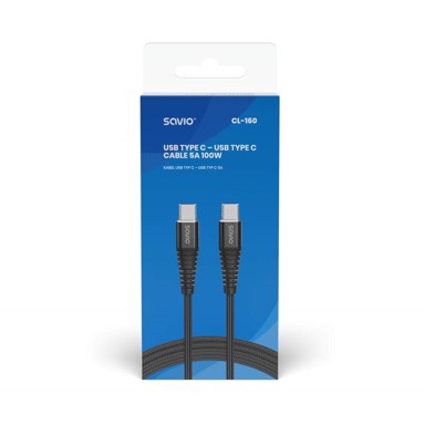 SAVIO USB kabel CL-160, 2 m, USB 2.0, USB-C na USB-C, crni