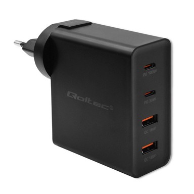 QOLTEC Punjač GaN Power Pro XP, 130W, 2x USB-C + 2x USB-A, crni