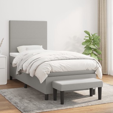 Box spring krevet s madracem svjetlosivi 90x190 cm od tkanine