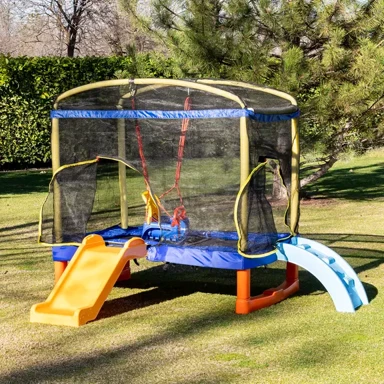 Trampolin Playground, 200 cm, s toboganom, ljestvama i ljuljačkom, plavi