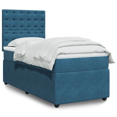 Box spring krevet s madracem plavi 90x200 cm baršunasti
