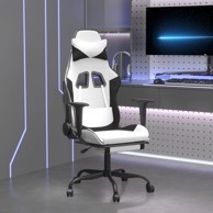 Gaming stolica od umjetne kože s osloncem za noge bijela i crna