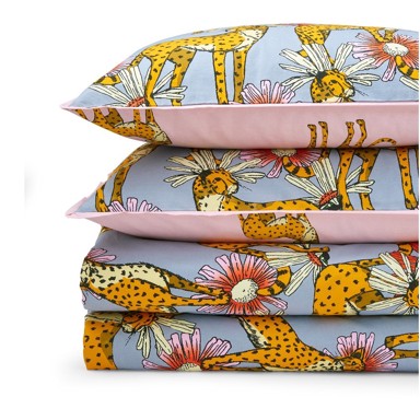 THEIR NIBS Pamučna Posteljina Untamed Cheetah 200x200 cm Ružičasta/siva