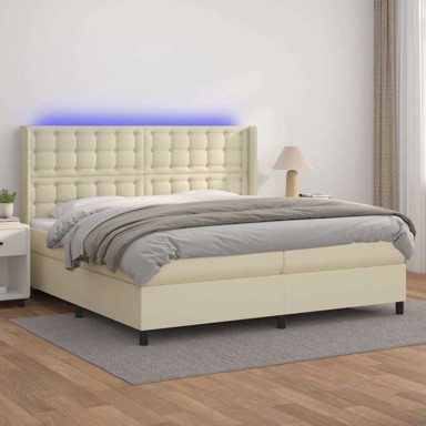 Krevet box spring s madracem LED od umjetne kože, 200 x 200 cm, krema