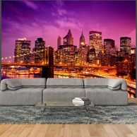 Foto tapeta Manhattan and Brooklyn Bridge by night 250x193