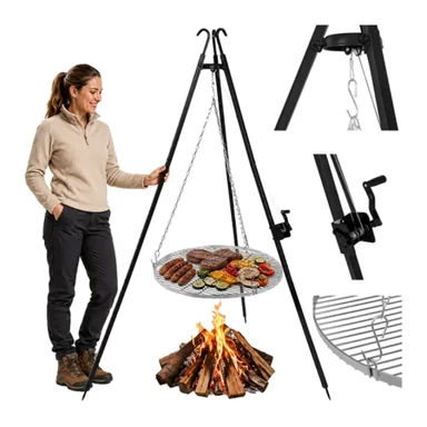 KAMINER Vrtni tripod roštilj s inox rešetkom 70 cm, srebrni