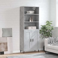 Visoka komoda siva betona 69 5x34x180 cm od konstruiranog drva, drvena vrata