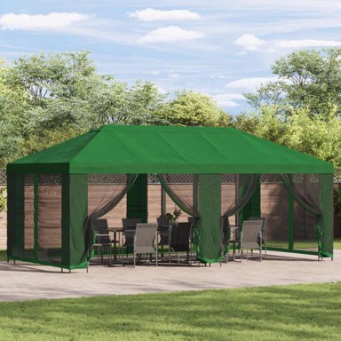 Paviljon s bočnim stranama, 6 x 3 m, poliester i čelik 190, zelena