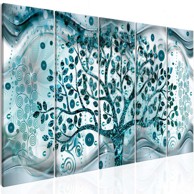 Slika Tree and Waves (iz pet dijelova) Blue 200x80