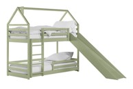 Drveni dječji krevet na kat Play s toboganom, 190 x 90 cm, olive