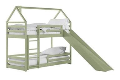 Drveni dječji krevet na kat Play s toboganom, 190 x 90 cm, olive