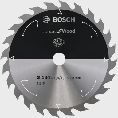 BOSCH List kružne pile Standard for Wood 184 mm 24Z (20 mm rupa, za ručne akumulatorske pile)