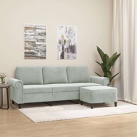 Trosjed s tabureom 80 cm baršunasti, svjetlosiva