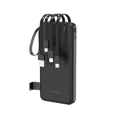 WOZINSKY W11-B Powerbank 10000 mAh 10 W s ugrađenim kabelima i svjetiljkom, crna