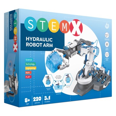 STEMX STEM set 3u1 hidraulična robotska ruka, 220 dijelova, pokretanje vodom, učenje hidrotehnike, dob 8+