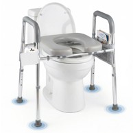 Povišenje za WC školjku s ručkama, podstavljenim sjedalom i aluminijskim okvirom, srebrno