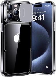 NIKCORP Ultra prozirna zaštitna maskica s kliznim poklopcem kamere za iPhone 15 Pro