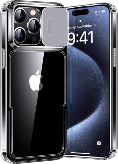 NIKCORP Ultra prozirna zaštitna maskica s kliznim poklopcem kamere za iPhone 15 Pro