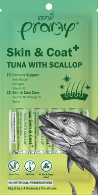 PRAMY Poslastica Skin & Coat, tuna s jakobovim kapicama, 4×14 g