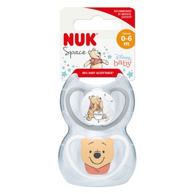 NUK Duda varalica Space Winnie the Pooh, silikon, vel. 1 (0-6 mj), 2 kom