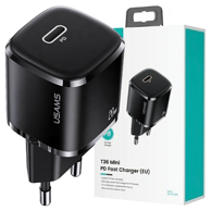 USAMS Mrežni punjač 1xUSB-C T36 mini 20W (samo glava) PD3.0 brzo punjenje crno