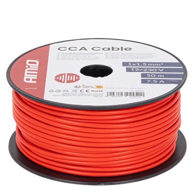 AMIO Jednožilni CCA kabel, 1x1,5 mm², 50 m, 7,5 A, 12/230 V, model 04452