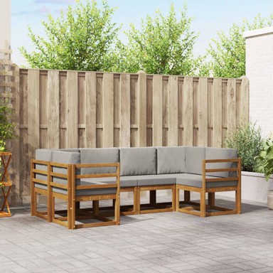 Set vanjskih sofa, 6 kom, s jastucima, prirodna i svijetlo siva