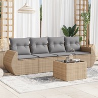 5-dijelni vrtni set sofa s jastucima bež od poliratana