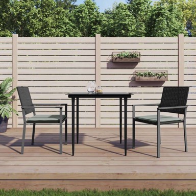 3-dijelni vrtni blagovaonski set s jastucima, poli-ratan i čelik, dužina stola 80 cm, crni