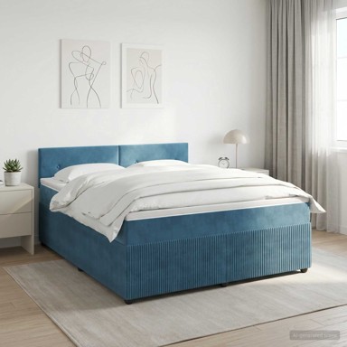 Boxspring krevet s madracem 140 x 200 cm od baršuna, tamnoplavi