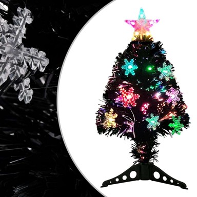 Božićno drvce s LED snježnim pahuljama, crno, 64 cm, optička vlakna