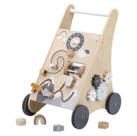 Drvena multi-aktivnosna kolica za učenje hodanja s kockama, nature