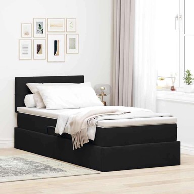 Krevet s prostorom za pohranu s LED rasvjetom 100x200 cm baršun, crna