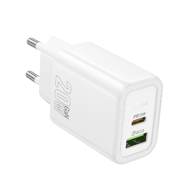HOCO Punjač adapter N61, USB-A i Type-C, GaN, PD, 20 W, bijela