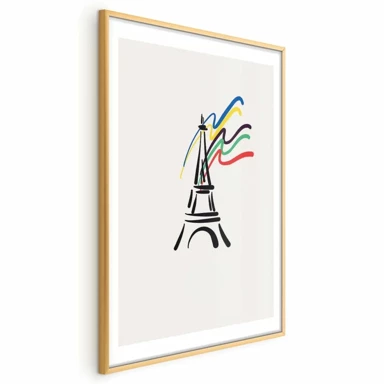 Plakat Eiffelov toranj i boje, 40x60 cm, zlatni okvir s margom