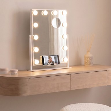 INNOVAGOODS nagnuto kozmetičko ogledalo Glarisse s LED rasvjetom, 12 žarulja